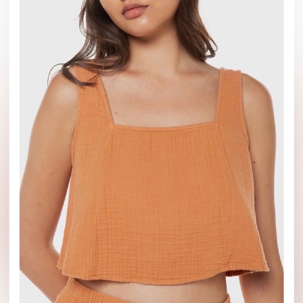 Billabong Lightweight Cotton Crop Top and Pants Set, Toffee Sz S - Picture 2 of 7